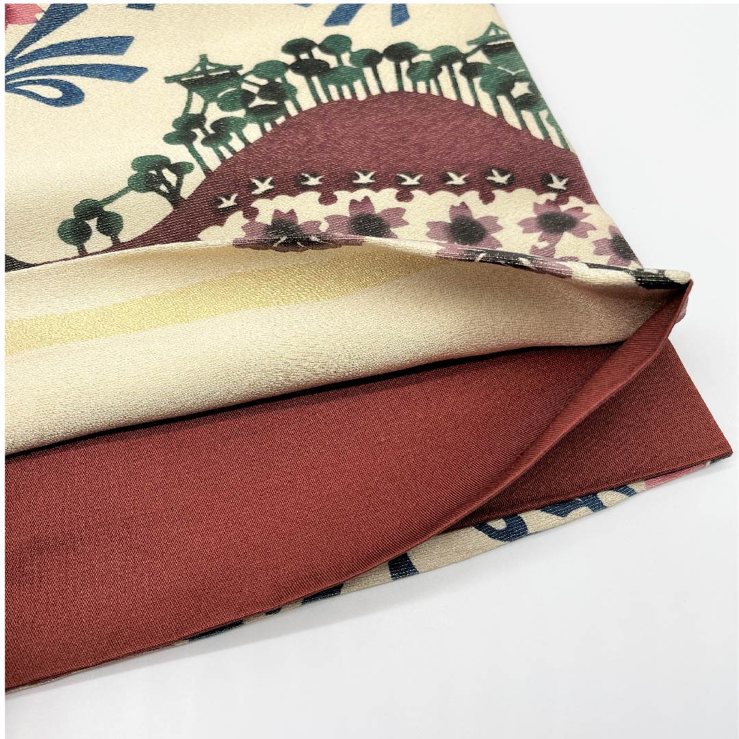 袋帯 生成り色（きなりいろ） 遠山 桜 紅葉 帯丈452cm 正絹 Aランク 全通 カジュアル クリーム系 1123005373415