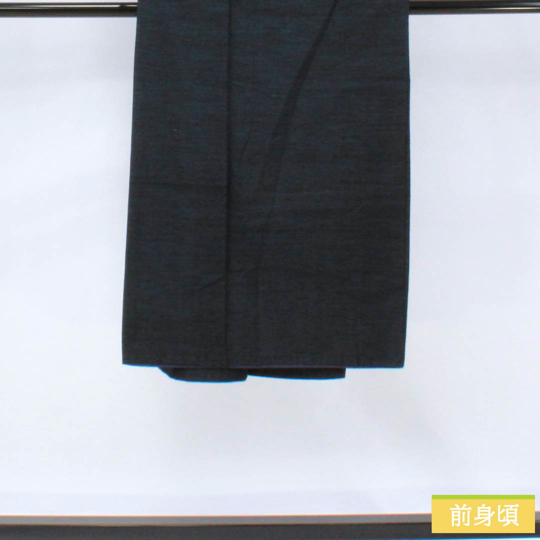 男物 正絹 Sランク 身丈127cm 裄丈64cm 相済茶色（あいすみちゃいろ） 紬地 アンサンブル 羽織紐付き 袷 紺系 1119001322218