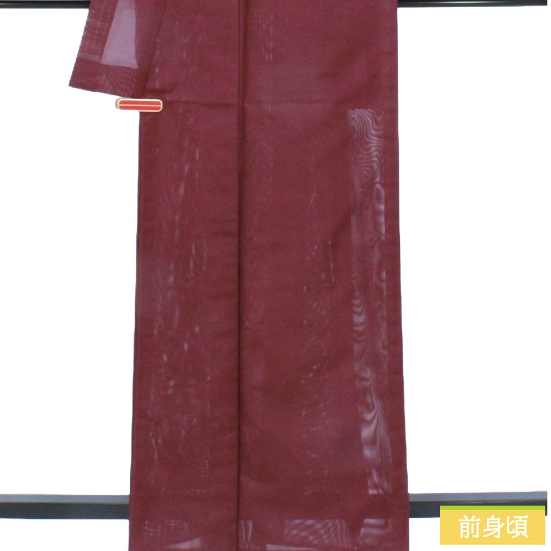 夏物 ポリエステル 色無地 Sランク 身丈162cm 裄丈67cm 紫檀色（したんいろ） 洗える着物 素無地 絽 紫系 1132007002420