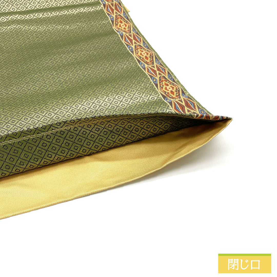 袋帯 正絹 Aランク 麹塵色（きくじんいろ） 西陣織 帯丈444cm 六通 セミフォーマル 緑系 1123016403319