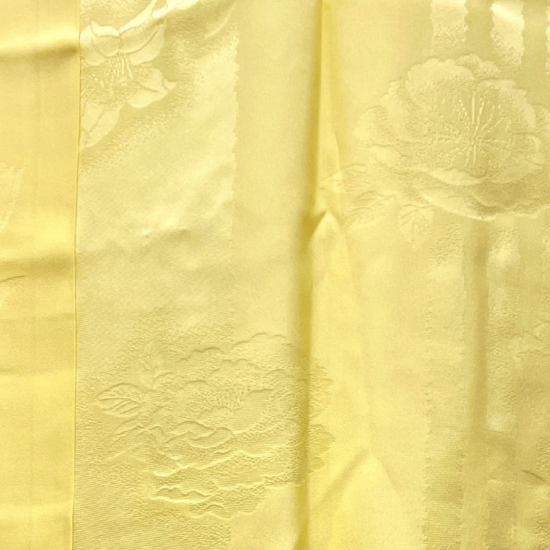 長襦袢 正絹 身丈122cm 裄丈63.5cm 袷  振袖用 刺繡衿付 花模様  Sランク 黄系 1129000362123