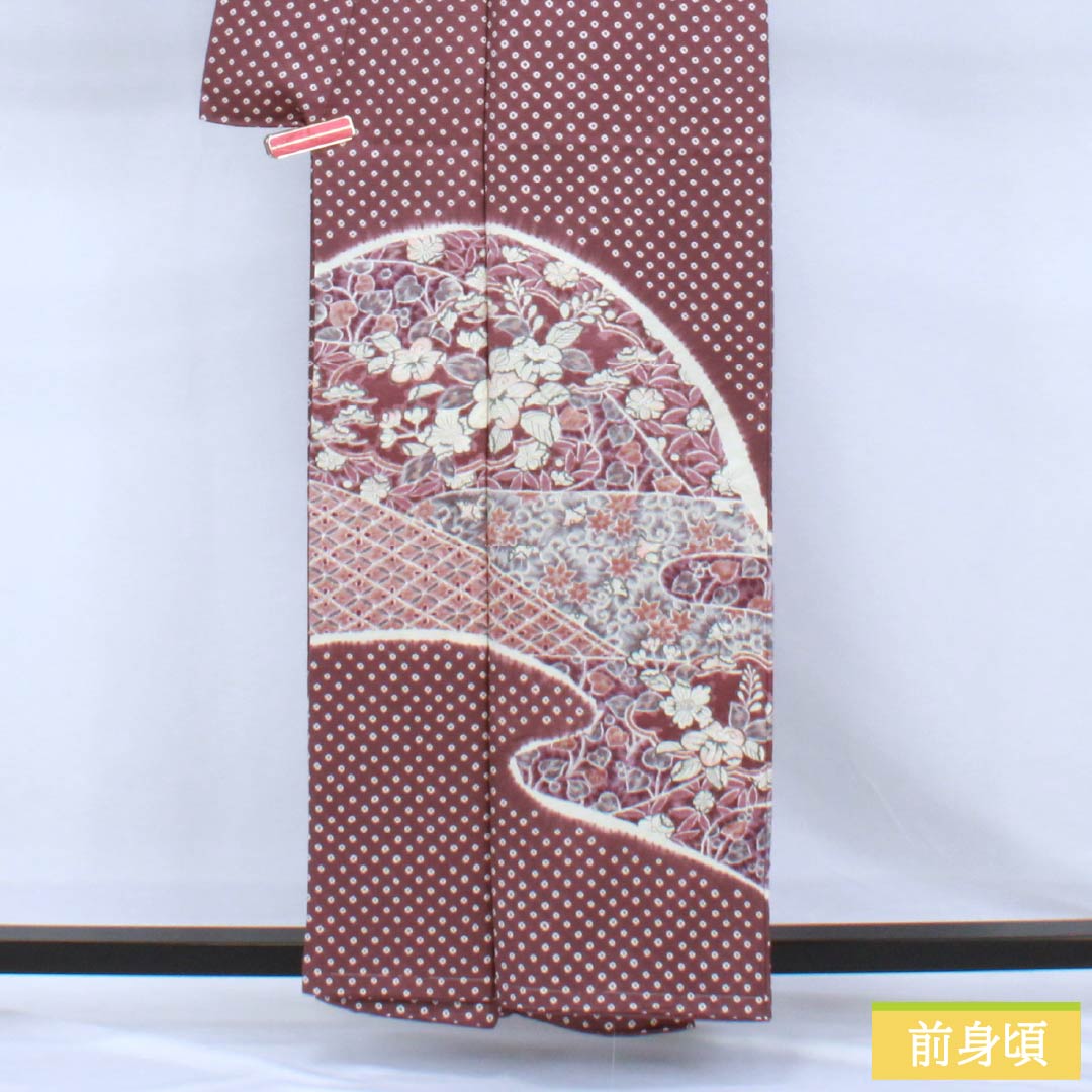 Homongi Silk S-Rank Lined 158cm (height) 64cm (sleeve to sleeve) Peony Grey Shibori Tsujigahana With basting thread Purple system 1112007732320