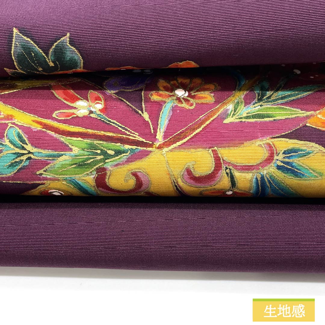 名古屋帯 正絹 Aランク 蒲萄色（えびいろ） 染め帯 塩瀬 蝶 帯丈352cm ポイント柄 カジュアル 紫系 1124009583320 名古屋仕立て