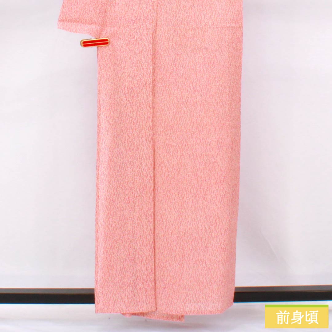 夏物 正絹 小紋 身丈157.5cm 裄丈64cm 薄紅梅色（うすこうばいいろ） 抽象模様 絽 Aランク ピンク系 1132002423313