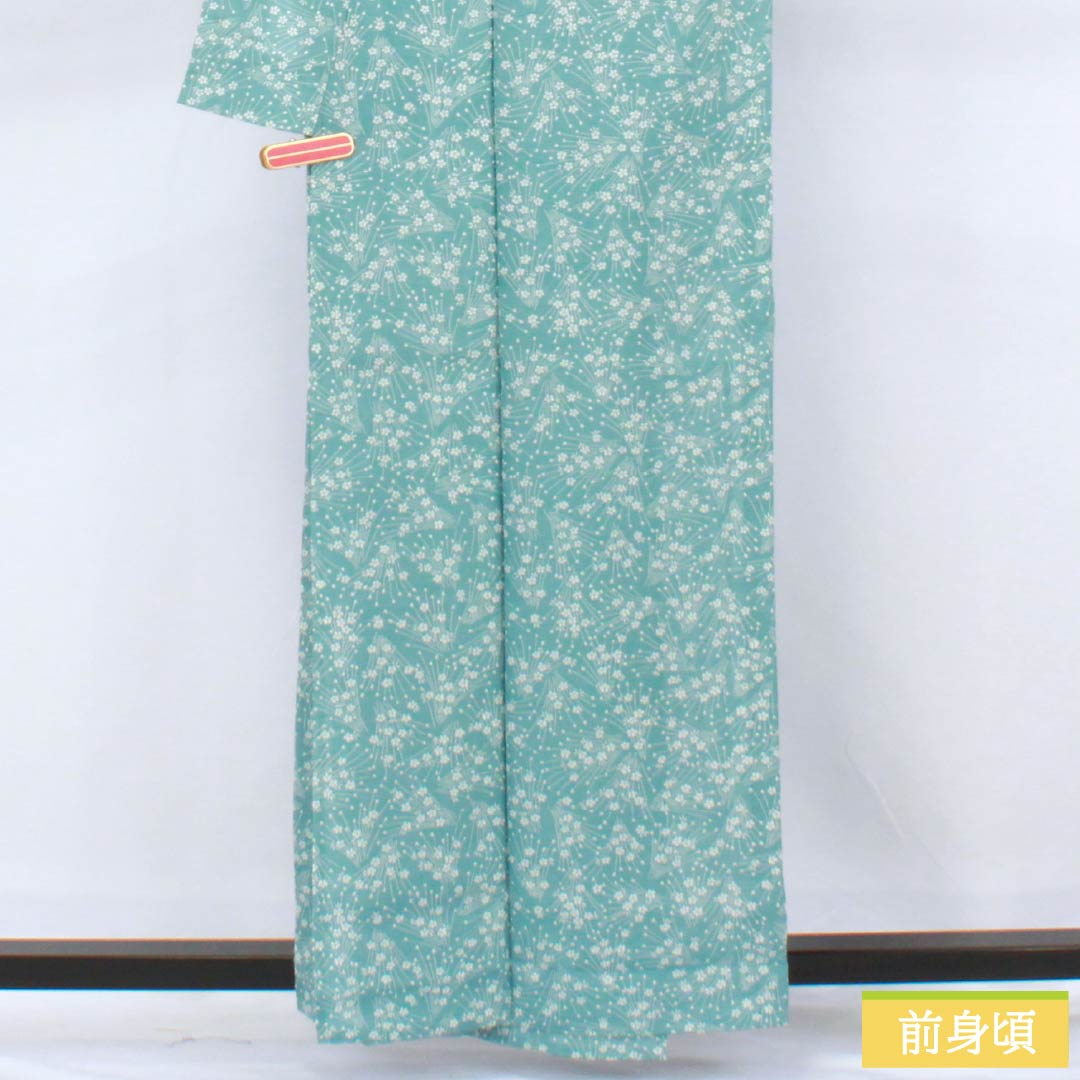 リサイクル着物】夏物 ポリエステル 小紋 身丈161cm 裄丈64cm 水浅葱色
