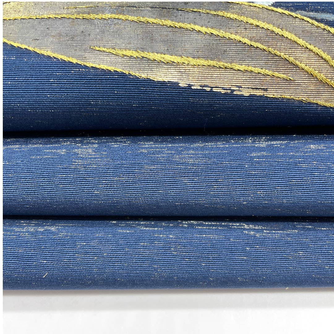 名古屋帯 紺藍色 草花模様 刺繍 帯丈387.5cm 正絹 Aランク ポイント柄 セミフォーマル 青系 1124003203317  名古屋仕立て