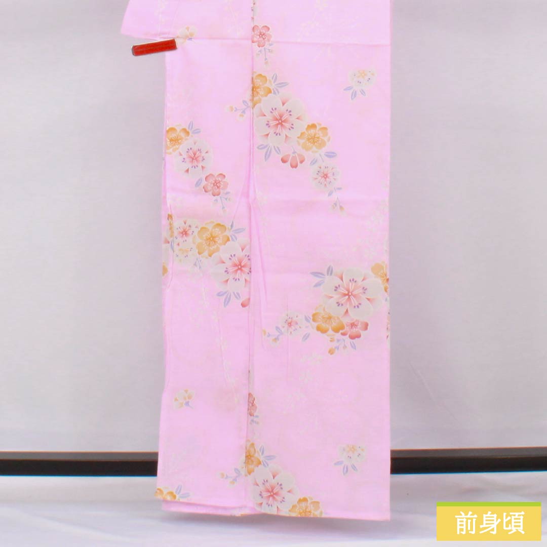 Cotton Yukata, Length 161.5cm, Sleeve Length 65.5cm, S Rank, Single Layer, Pink, Karada (Niwaumeiro) Color, Cherry Blossom Design, 1118006272413