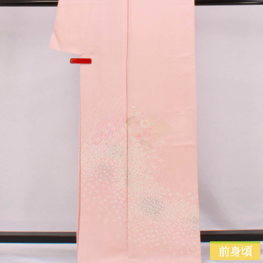 訪問着 正絹 Aランク 袷 身丈166cm 裄丈61.5cm 乙女色（おとめいろ） 京友禅 刺繍 草花 ピンク系 1112006273513