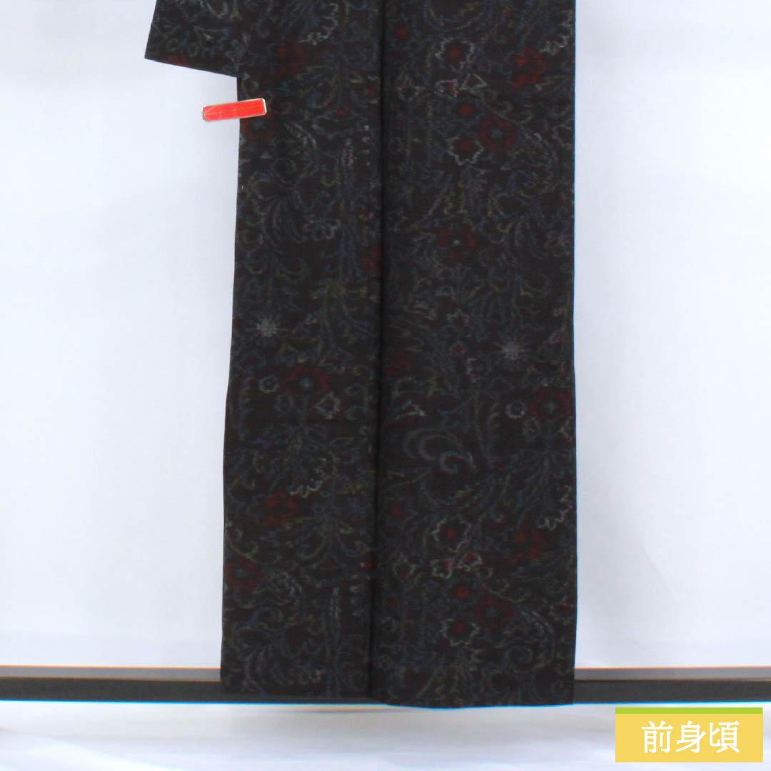 紬 正絹 Sランク 身丈157cm 裄丈66cm 相済茶色（あいすみちゃいろ） 抽象模様 単衣 紺系 1116004152318