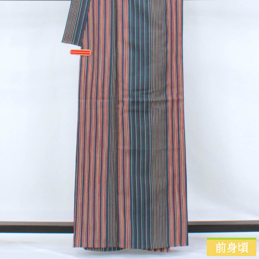 【洗える単衣】長尺＊小紋 縞に波模様 墨色 華化繊 街着やお稽古に＊7KB134 H.L（アッシュ・エル） 洗える 道行コート 仕立て上がり 選べる 4柄
