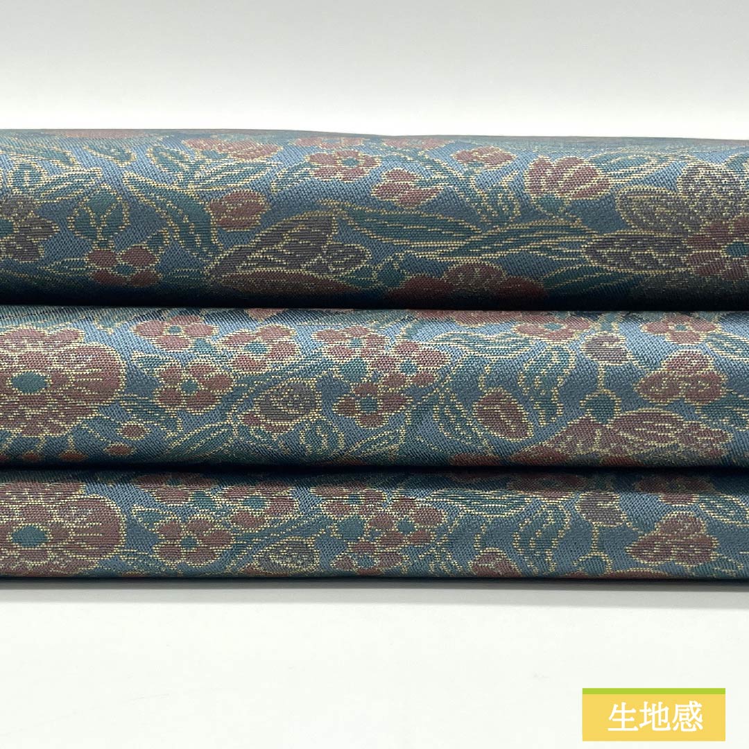 Nagoya Obi, Rust-Light Blue (Sabi Asagiiro) with Floral Pattern, 362cm Long, Pure Silk, S-Rank, Full Length, Semi-Formal, Light Blue, Item Number: 1124008842324, Nagoya Style