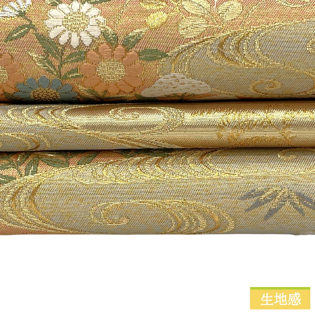 袋帯 正絹 Sランク 金色（きんいろ） 引箔 古典柄 流水 蝶 帯丈428cm 六通 フォーマル 金系 1123018692321