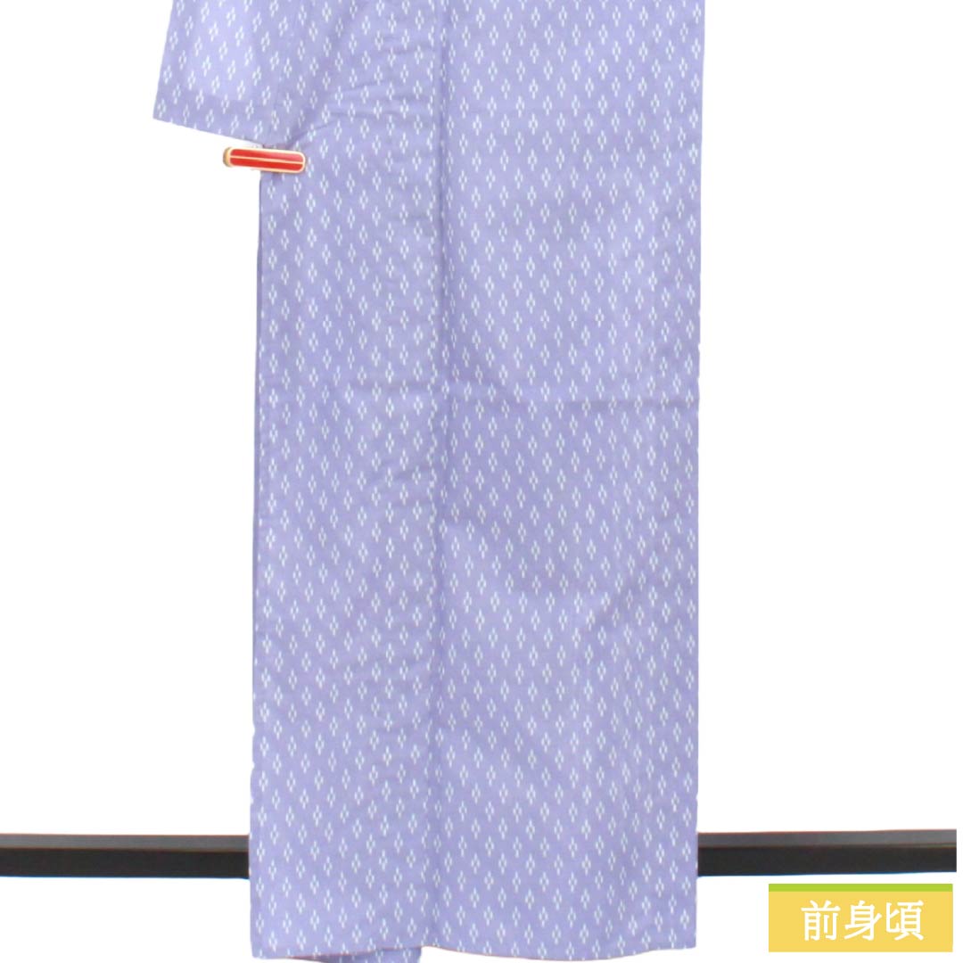夏物 ポリエステル 小紋 Aランク 身丈163.5cm 裄丈64cm 淡紫色（たんししょく） 抽象模様 洗える着物 絽 紫系 1132005323420