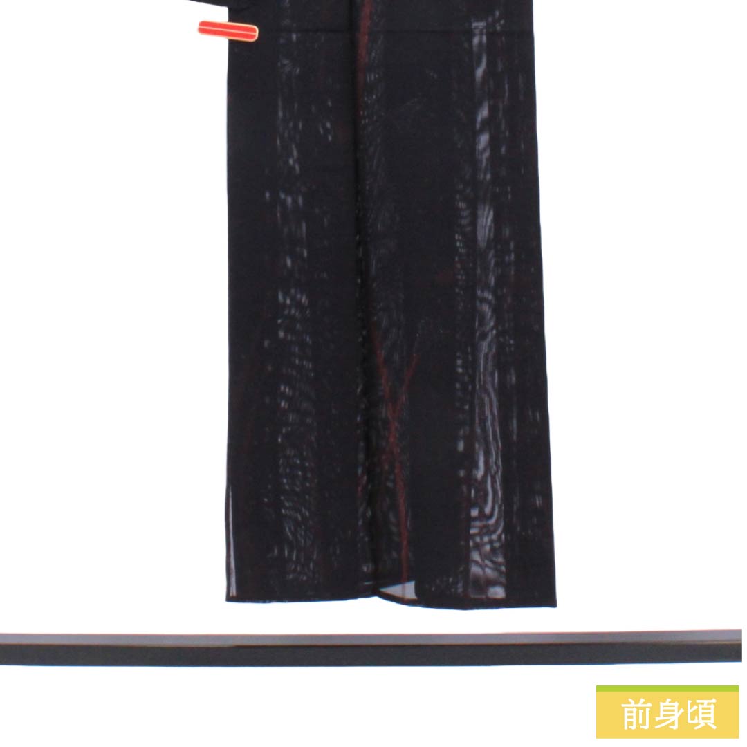 夏物 正絹 お召 Sランク 身丈147.5cm 裄丈63cm 紫黒色（しこくしょく） 紋紗 抽象模様 紗 紫系 1132004412120