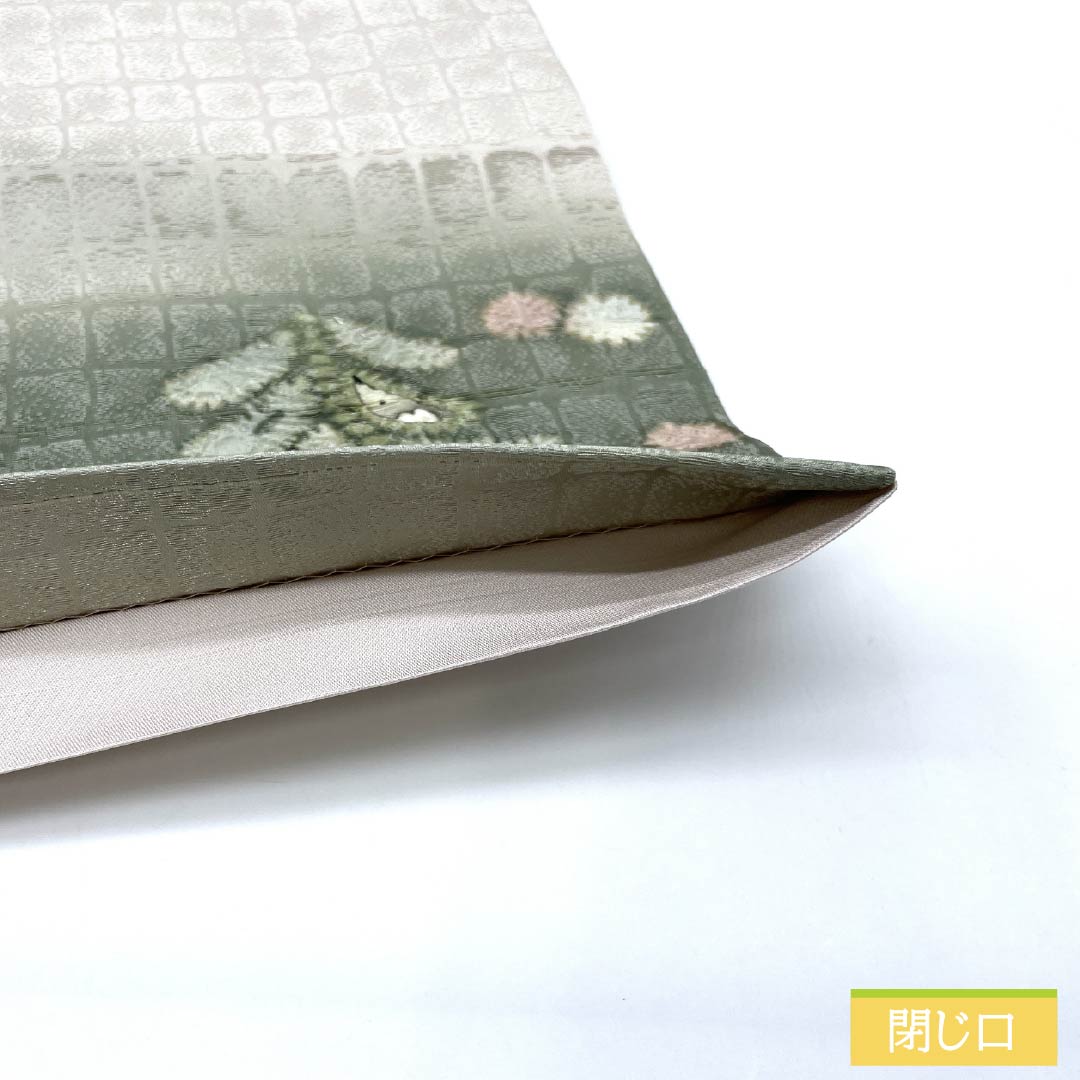 袋帯 正絹 青柳鼠色（あおやなぎねずいろ） 絞り 辻ヶ花 帯丈442cm Sランク ポイント柄 セミフォーマル 緑系 1123014842319