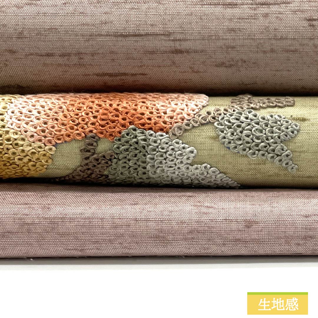 名古屋帯 相良刺繍 牛首紬地 果実 帯丈381cm 正絹 Sランク ポイント柄 カジュアル グラデーション系 1124007382499 名古屋仕立て