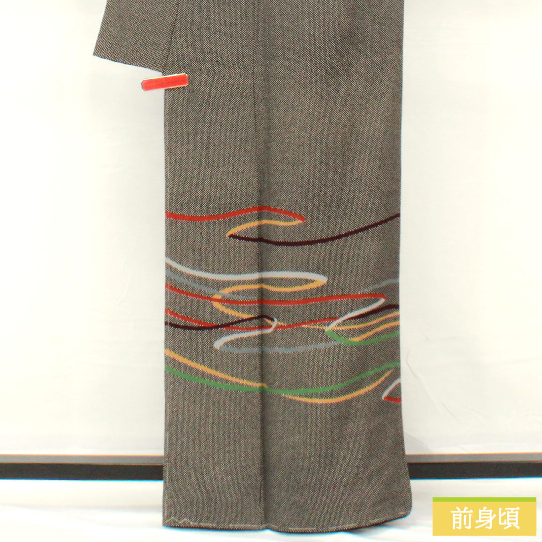 Homongi, pure silk, lined, length 161cm, sleeve length 64.5cm, good manners, abstract pattern, basting thread included, unused, S rank, black, 1112005122410