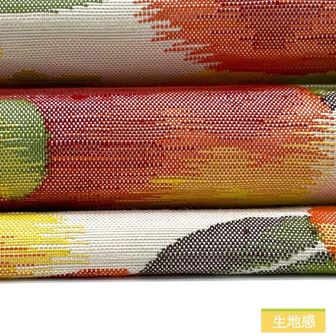 名古屋帯 正絹 Sランク 草花模様 帯丈350cm 六通 カジュアル 白系 1124010702311 開き仕立て