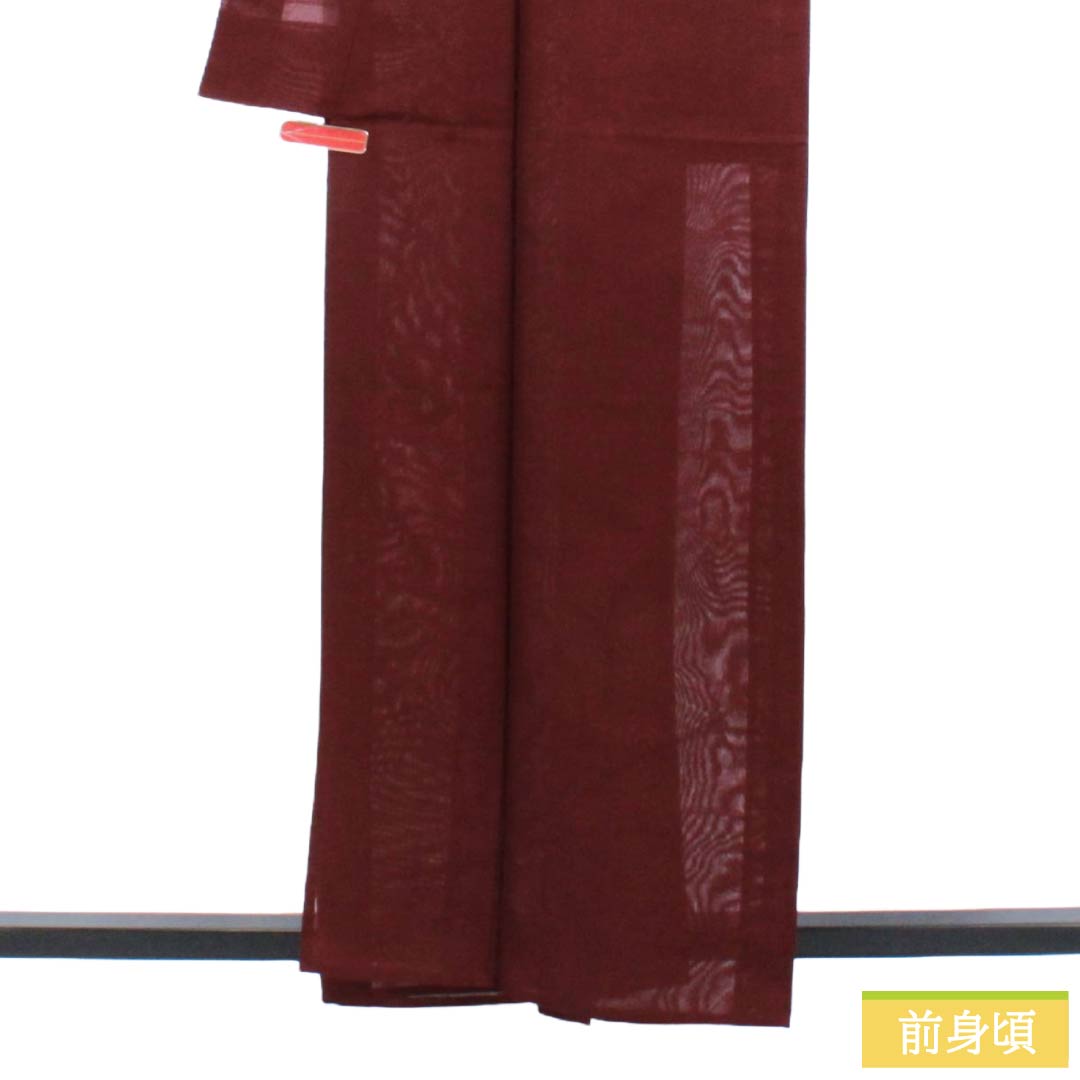 夏物 正絹 色無地 Sランク 身丈160.5cm 裄丈66cm 木蘭色（もくらんじき） 草の葉 紋紗 紗 赤系 1132003692412