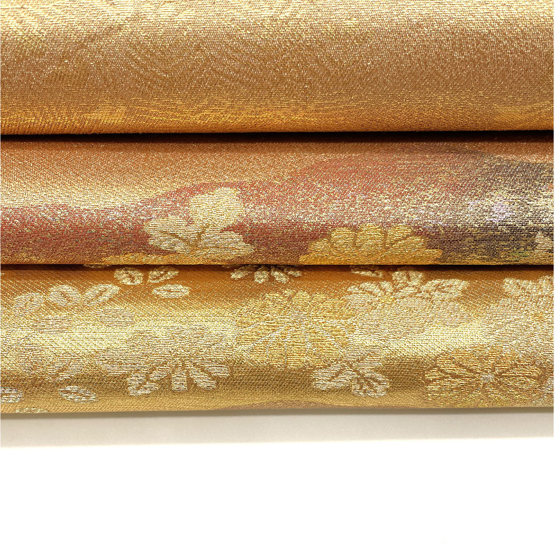 Fukuro Obi (traditional Japanese kimono sash), classic pattern, floral motif, obi length 430cm, pure silk, A rank, six-pass, formal, gold, 1123002723321