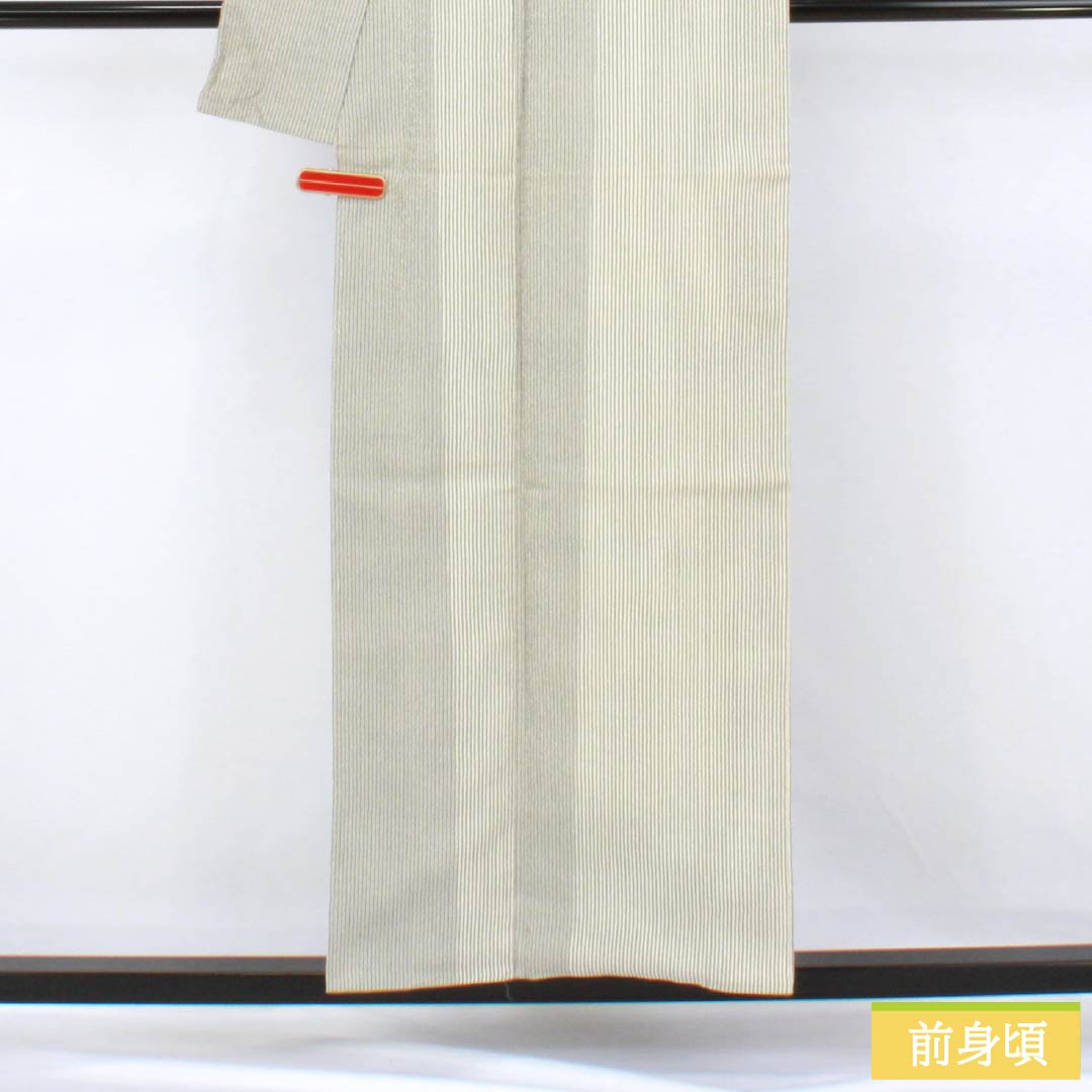 紬 正絹 Aランク 身丈154cm 裄丈62cm 乳白色（にゅうはくしょく） 塩沢紬 縞 袷 白系 1116004573211