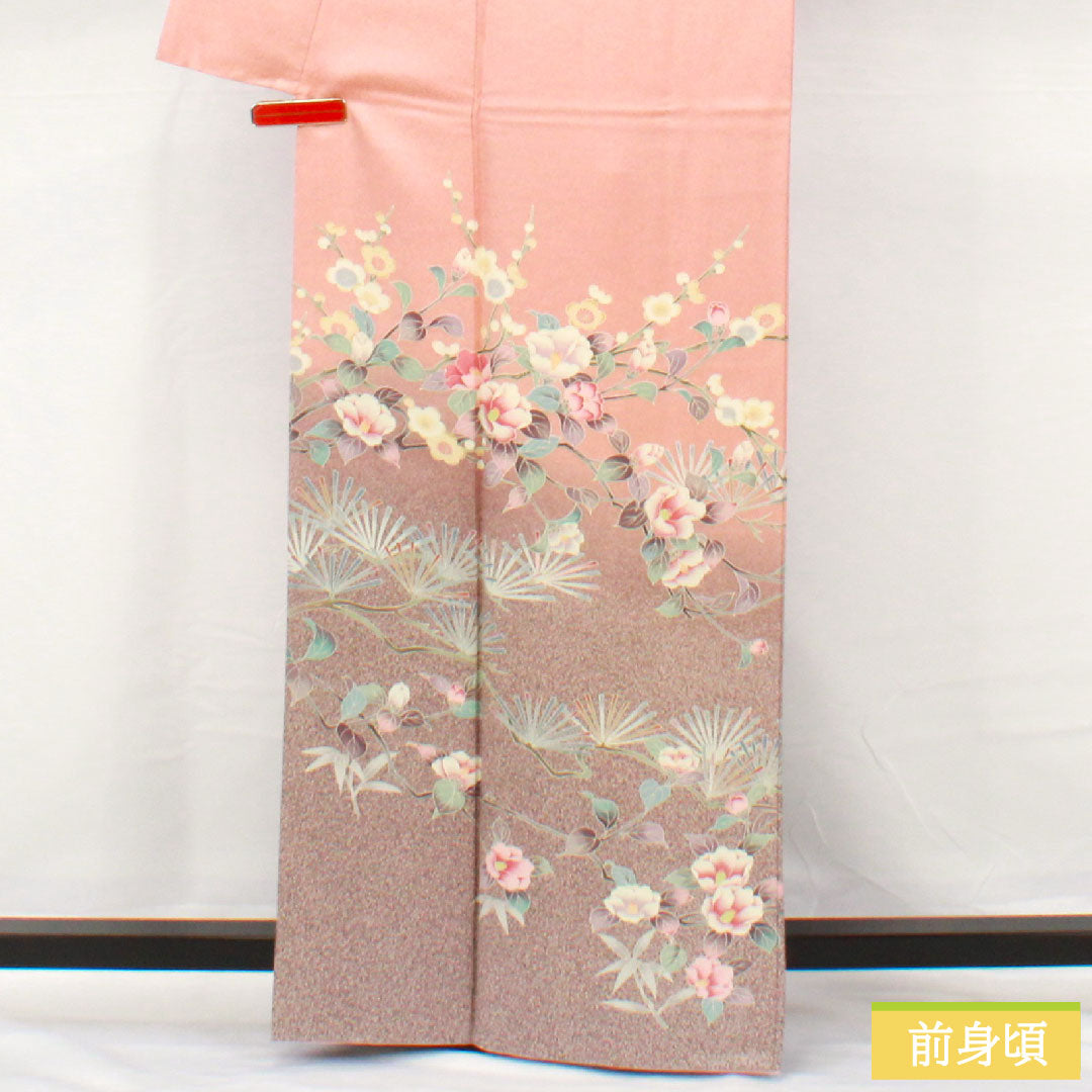 訪問着 正絹 袷 身丈163.5cm 裄丈64.5cm 浅紅色（あさべにいろ） 京友禅 松竹梅 椿 Aランク ピンク系 1112005543413