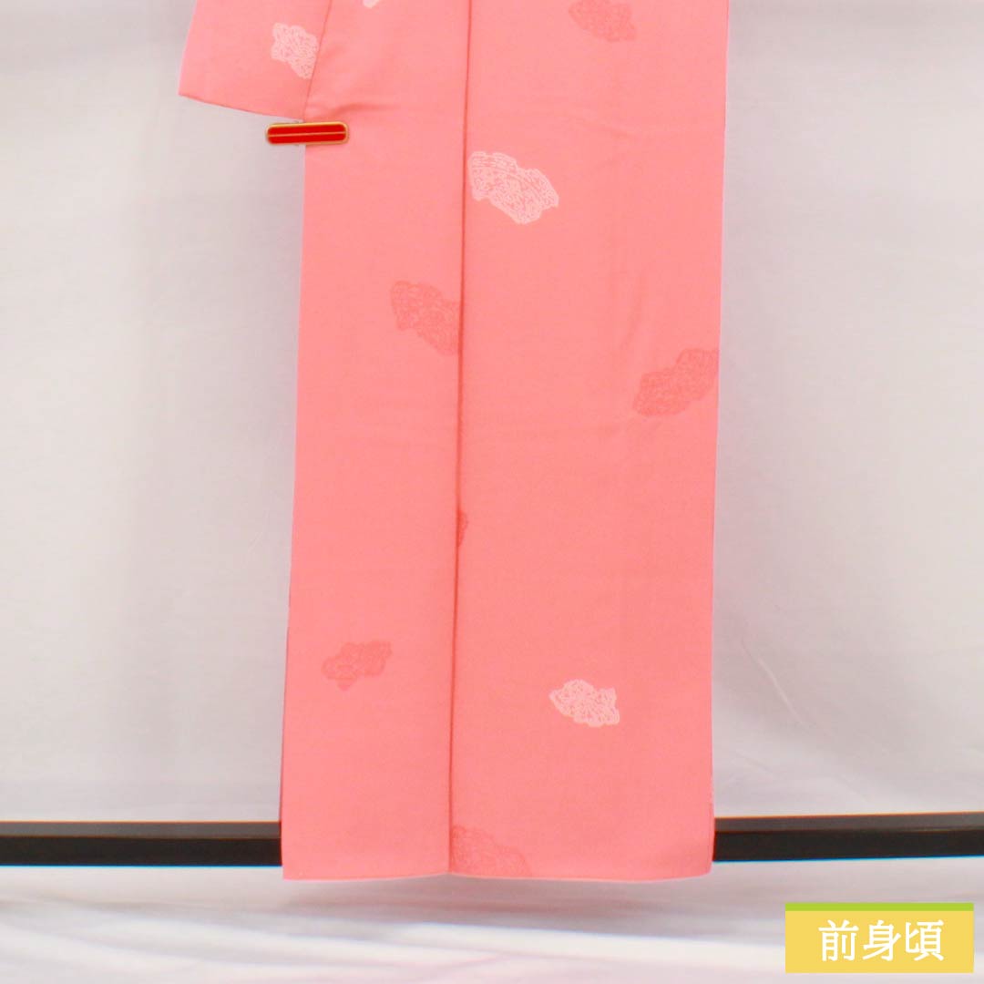 小紋 正絹 身丈158.5cm 裄丈64.5cm 袷 珊瑚色（さんごいろ） 抽象柄 Sランク ピンク系 1115005002313