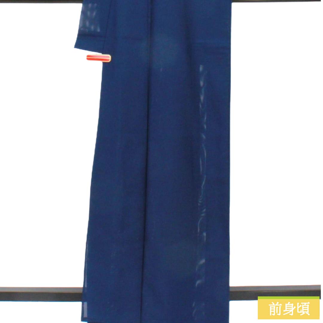 夏物 ポリエステル 色無地 Sランク 身丈164cm 裄丈66.5cm 紺色（こんいろ） 洗える着物 素無地 居敷当て付き 絽 紺系 1132005852418