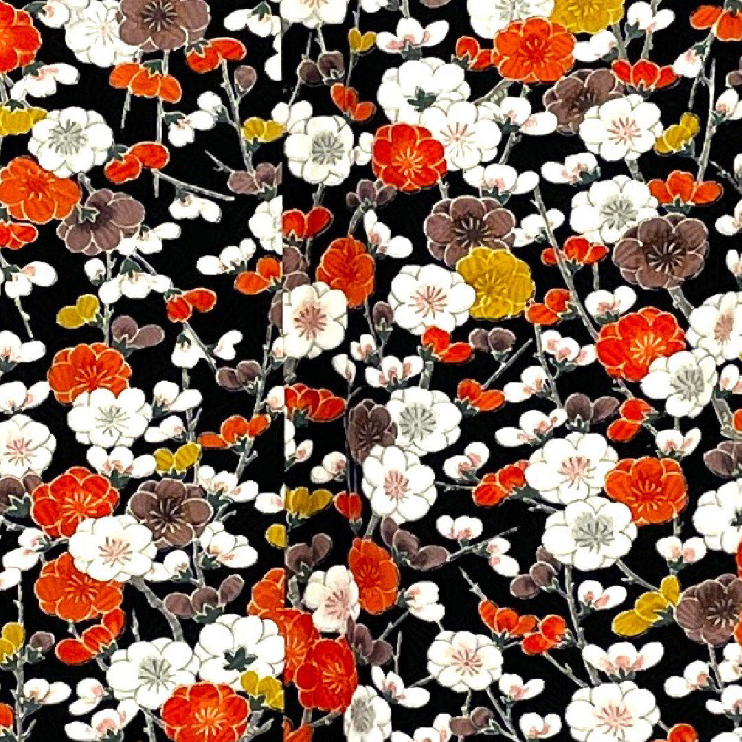 小紋 身丈158.5cm 裄丈61cm 袷  梅柄  正絹 Sランク 黒系 1115000472310