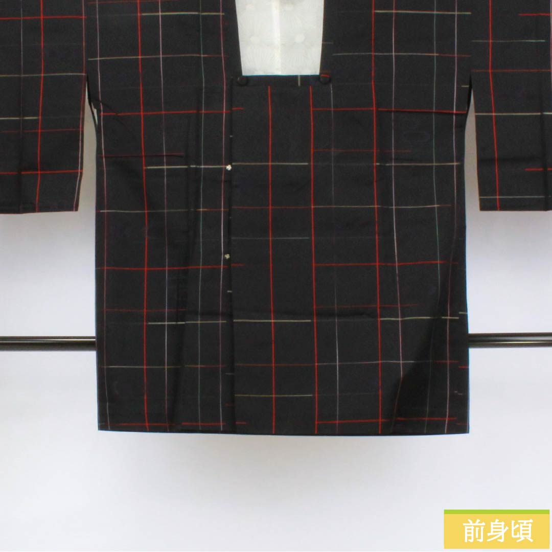 道行コート ポリエステル Sランク 身丈84cm 裄丈65cm 格子 単衣 黒系 1117001342910