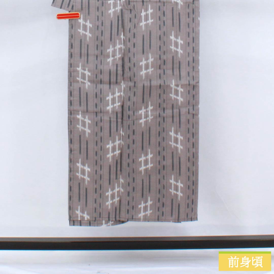 Men's Cotton Yukata, Length 147.5cm, Sleeve Length 71cm, Gray Shino Color, Kasuri-Style, S Rank, Single-Layer, Gray, Product Number: 1138000032422
