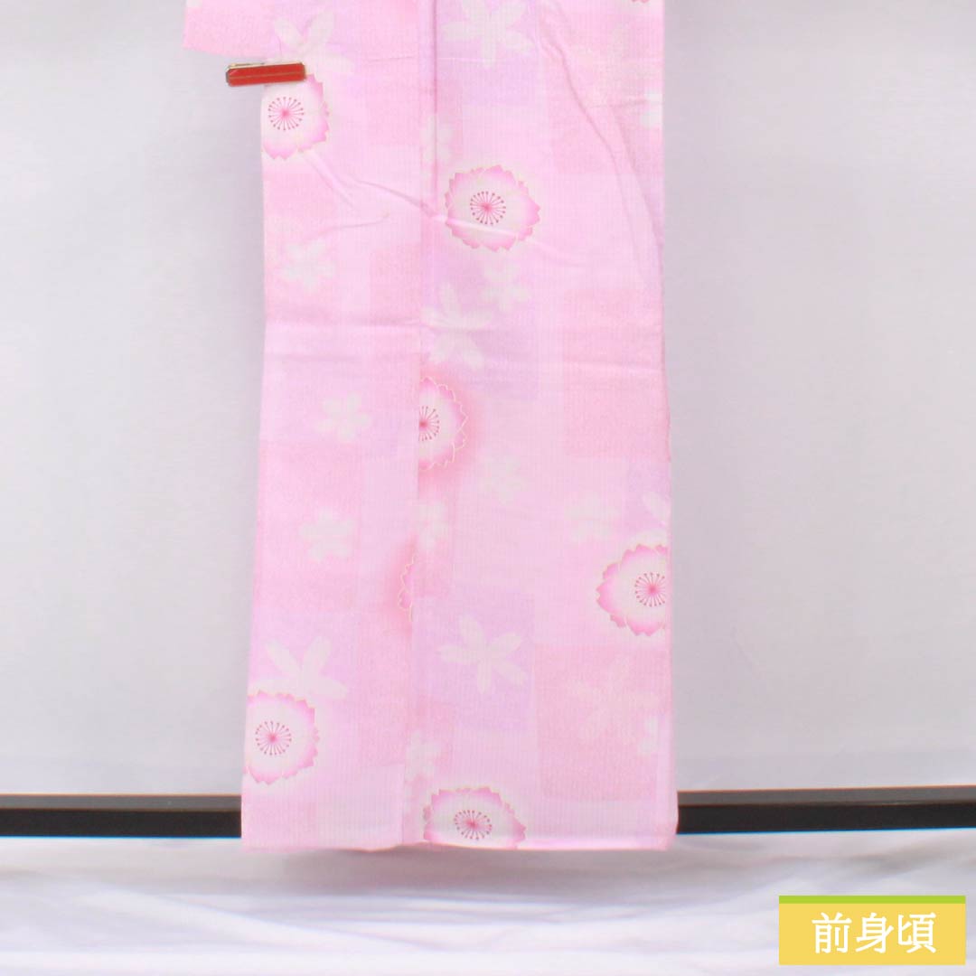 浴衣 木綿 身丈159cm 裄丈65.5cm Bランク 単衣 ピンク系 唐棣色（にわうめいろ） 八重桜 1118006074313