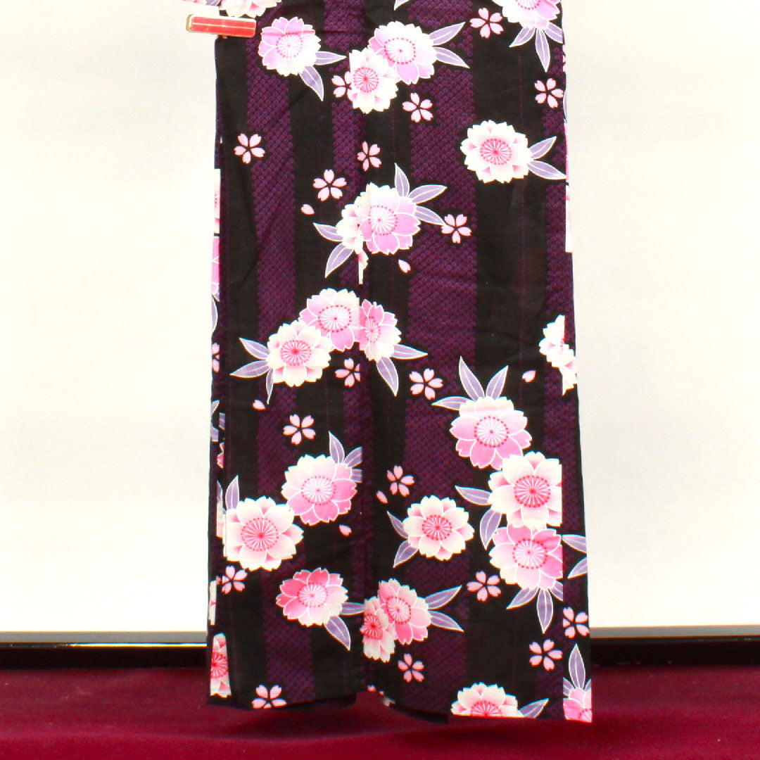 浴衣 モノトーン 桜 木綿 Sランク 単衣 身丈160cm 裄丈62.5cm 紫系 1118001442420