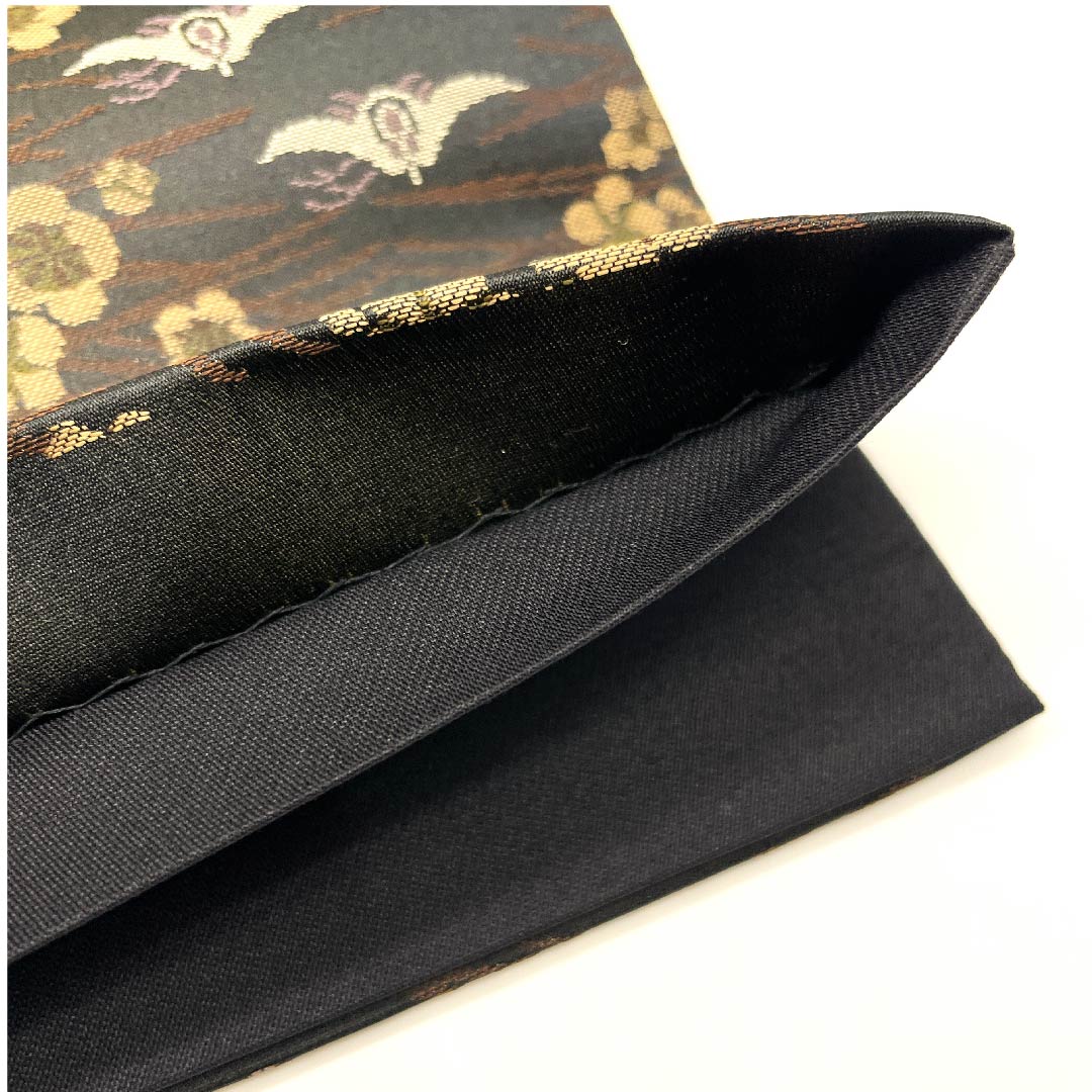 袋帯 黒色 松 梅 鳥 帯丈454cm 正絹 Sランク 全通 カジュアル 黒系 1123002852410