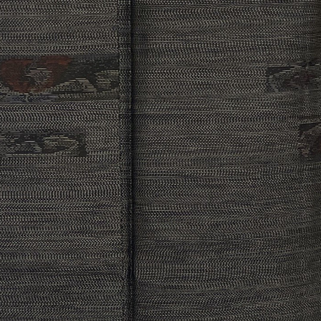 大島紬 身丈154.5cm 裄丈62cm 緯総絣 草花模様 正絹 Aランク 袷 黒系 1116001523210