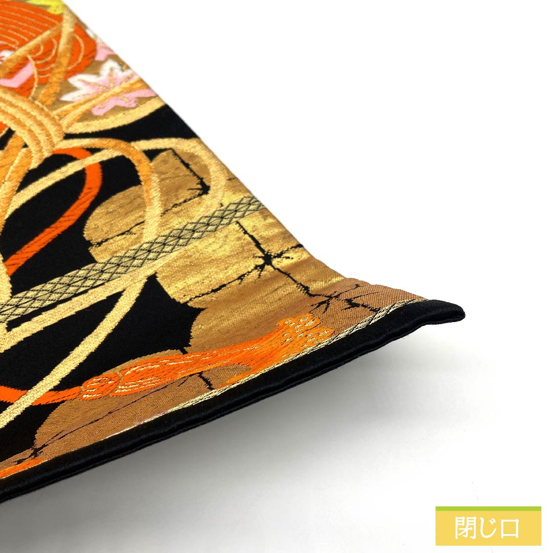 Fukuro Obi, Pure Silk, Black, Drum, Tortoise Shell, Shippo, Autumn Leaves, Length 424cm, S Rank, Six-way, Formal, Black, 1123011802310