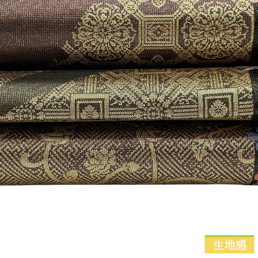 袋帯 正絹 Ａランク 金色（きんいろ） 古典柄 縞 花  帯丈438cm 六通 セミフォーマル グラデーション系 1123018633399