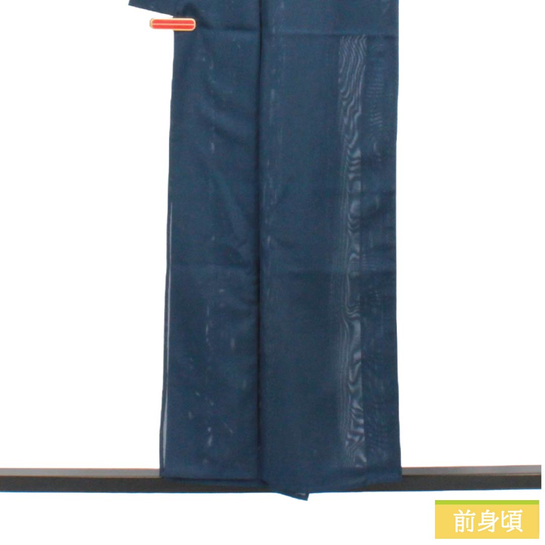 夏物 ポリエステル 色無地 Sランク 身丈155cm 裄丈63cm 韓藍色（からあいいろ） 素無地 洗える着物 絽 紺系 1132005502318