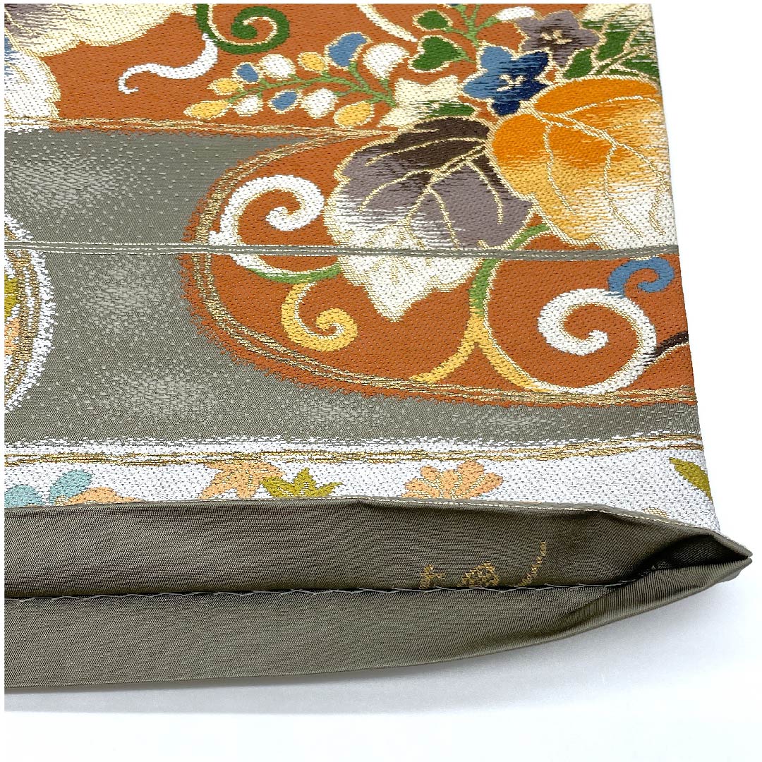 袋帯 白綾苑大庭 菊 桐 帯丈439cm 正絹 Sランク 六通 フォーマル グレー系 1123008592322