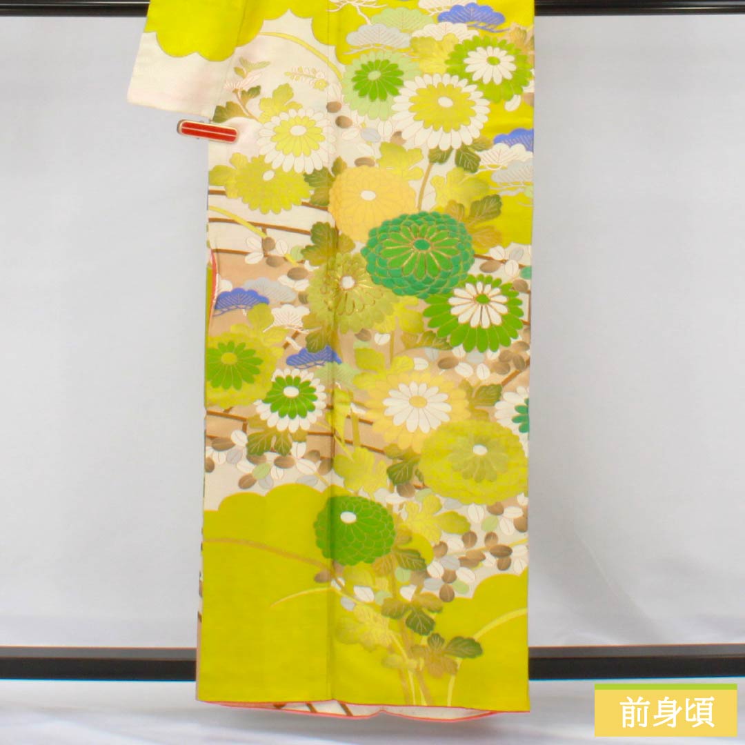 訪問着 正絹 Aランク 袷 身丈162cm 裄丈63.5cm 京友禅 松 菊 白系 1112006353411