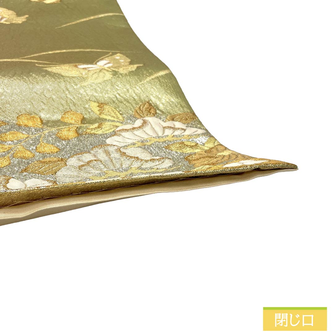 袋帯 正絹 Aランク 金色 ふくれ織 蝶 辻ヶ花 帯丈438cm 六通 フォーマル 金系 1123017873321