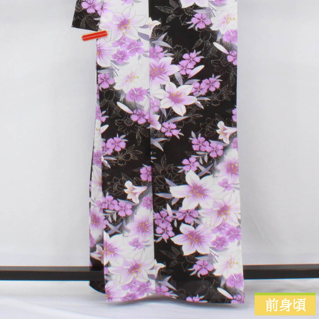 浴衣 木綿 身丈164cm 裄丈65cm Sランク 単衣 モノトーン 洋花 ラメ 1118006542427