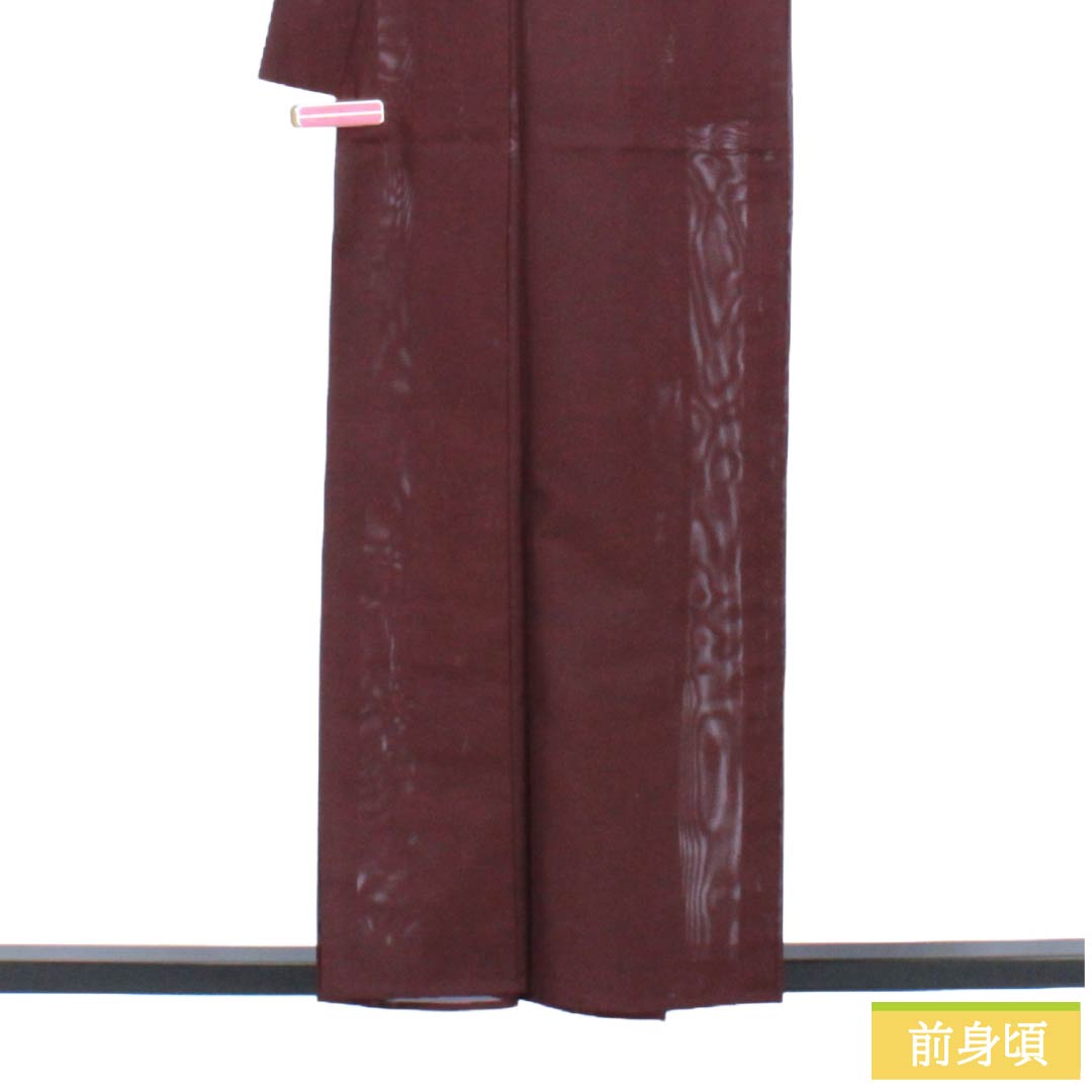 夏物 ポリエステル 色無地 Sランク 身丈157cm 裄丈63.5cm 紫土色（しどいろ） 素無地 洗える着物 絽 紫系 1132005482320