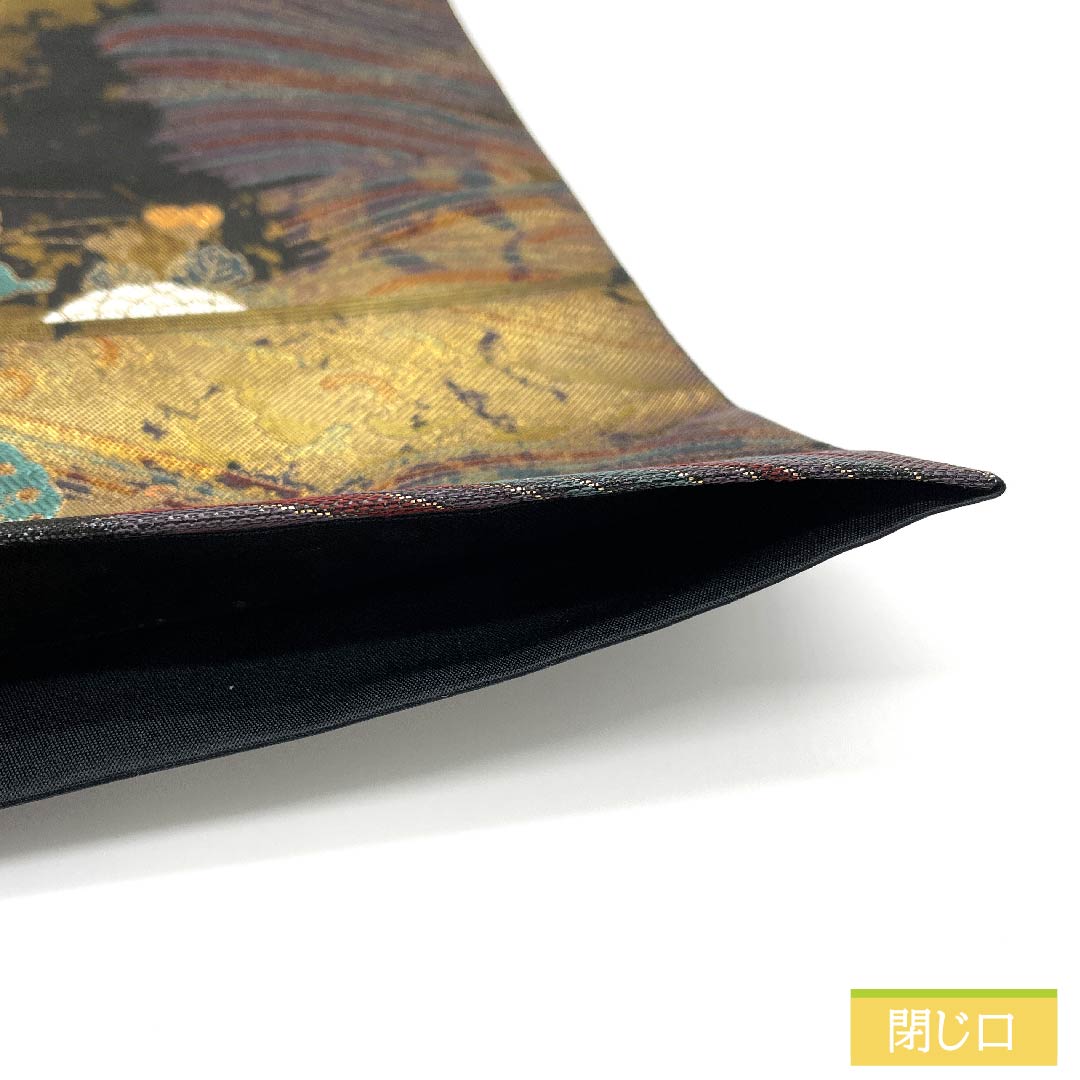 袋帯 正絹 黒色（くろいろ） 万寿菊 蝶 帯丈450cm Sランク 六通 フォーマル 黒系 1123011892410