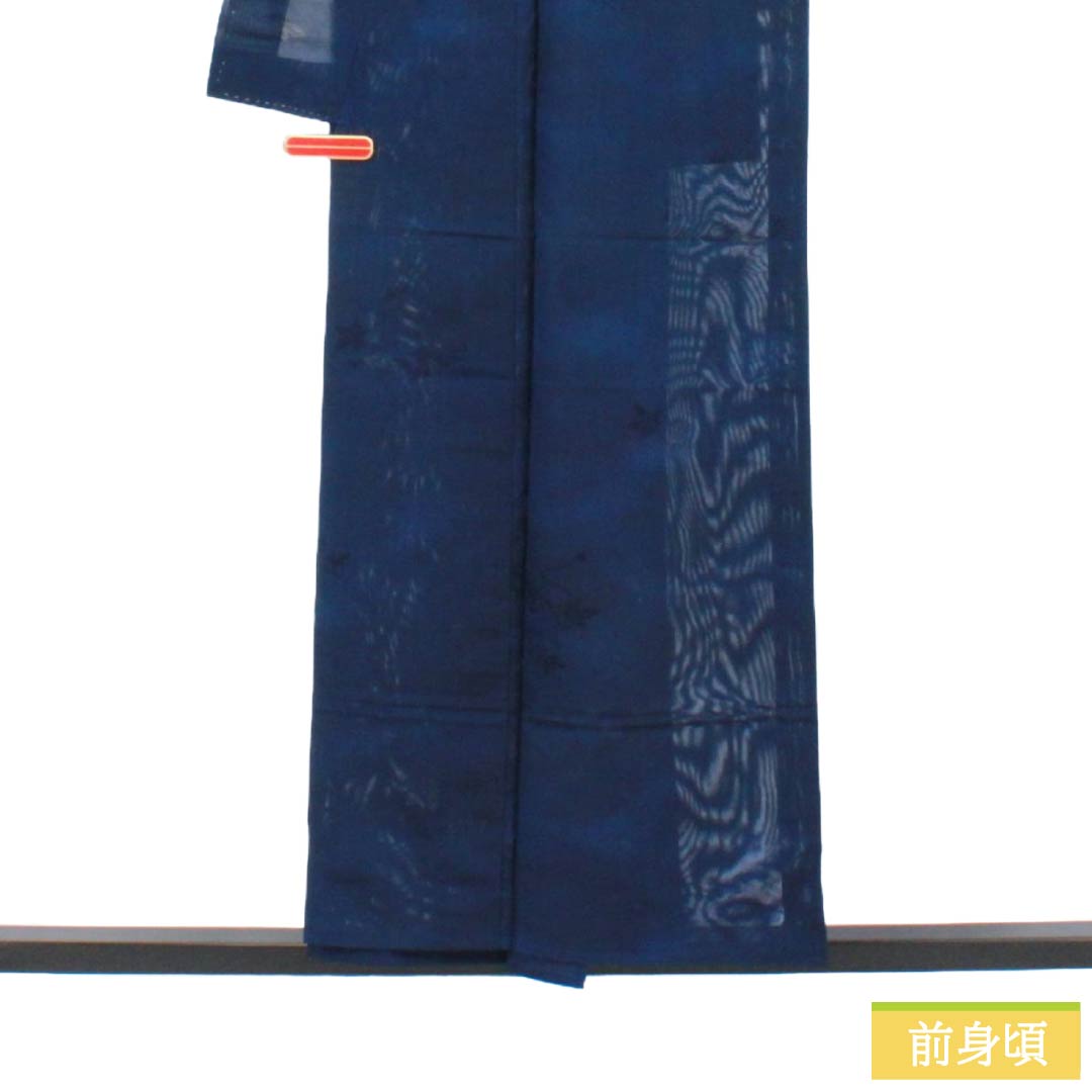 夏物 正絹 色無地 Aランク 身丈155cm 裄丈64cm 紺色（こんいろ） 花筏 紋紗 紗 紺系 1132003783318