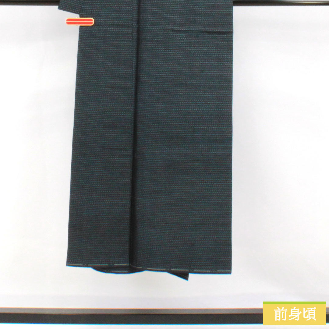 男物 正絹 Sランク 身丈141.5cm 裄丈64cm 大島紬 横双絣 しつけ糸付き 袷 紺系 1119001732418