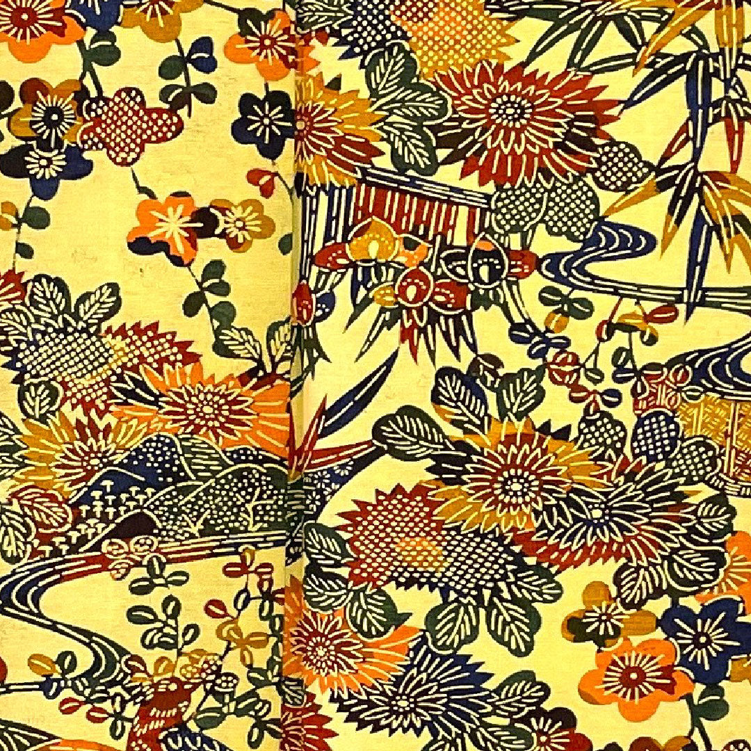 小紋 身丈158cm 裄丈65cm 袷  型染 紬地  正絹 Sランク 黄系 1115000502323