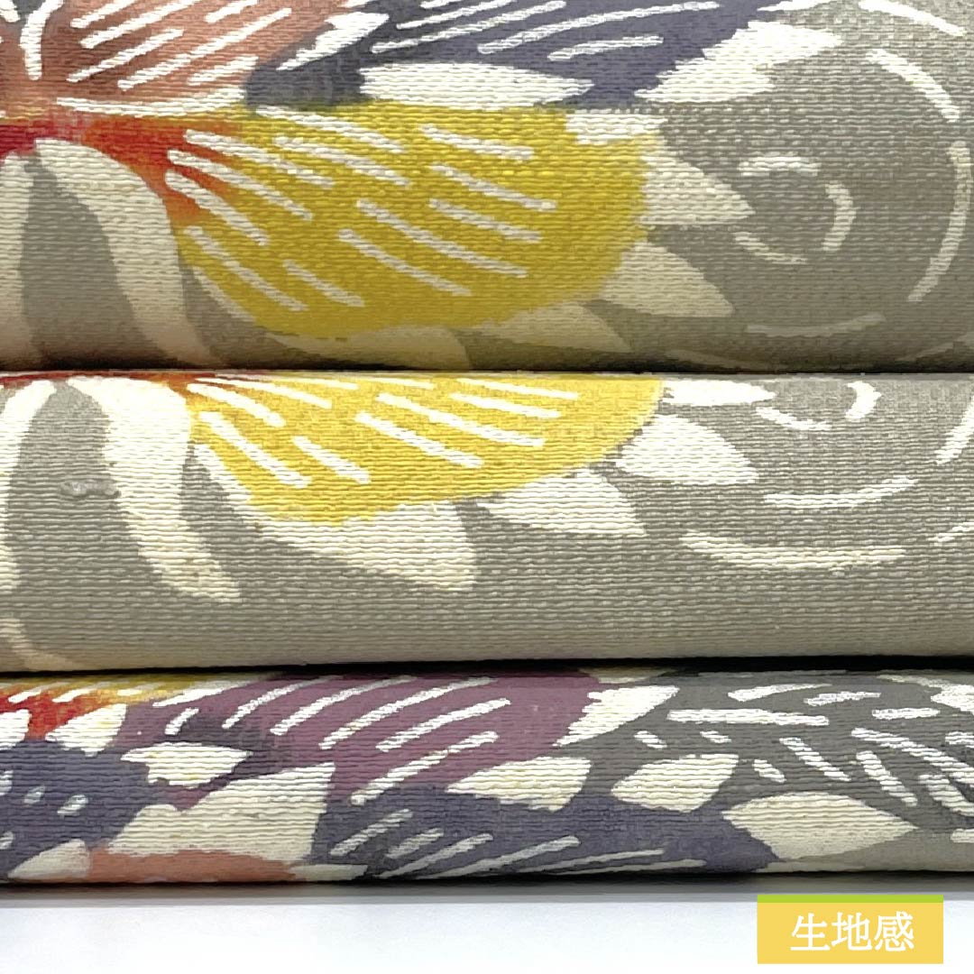 名古屋帯 正絹 Bランク 絹鼠色（きぬねずいろ） 型染 紅型調 牡丹 帯丈347cm 六通 カジュアル グレー系 1124010484322 名古屋仕立て