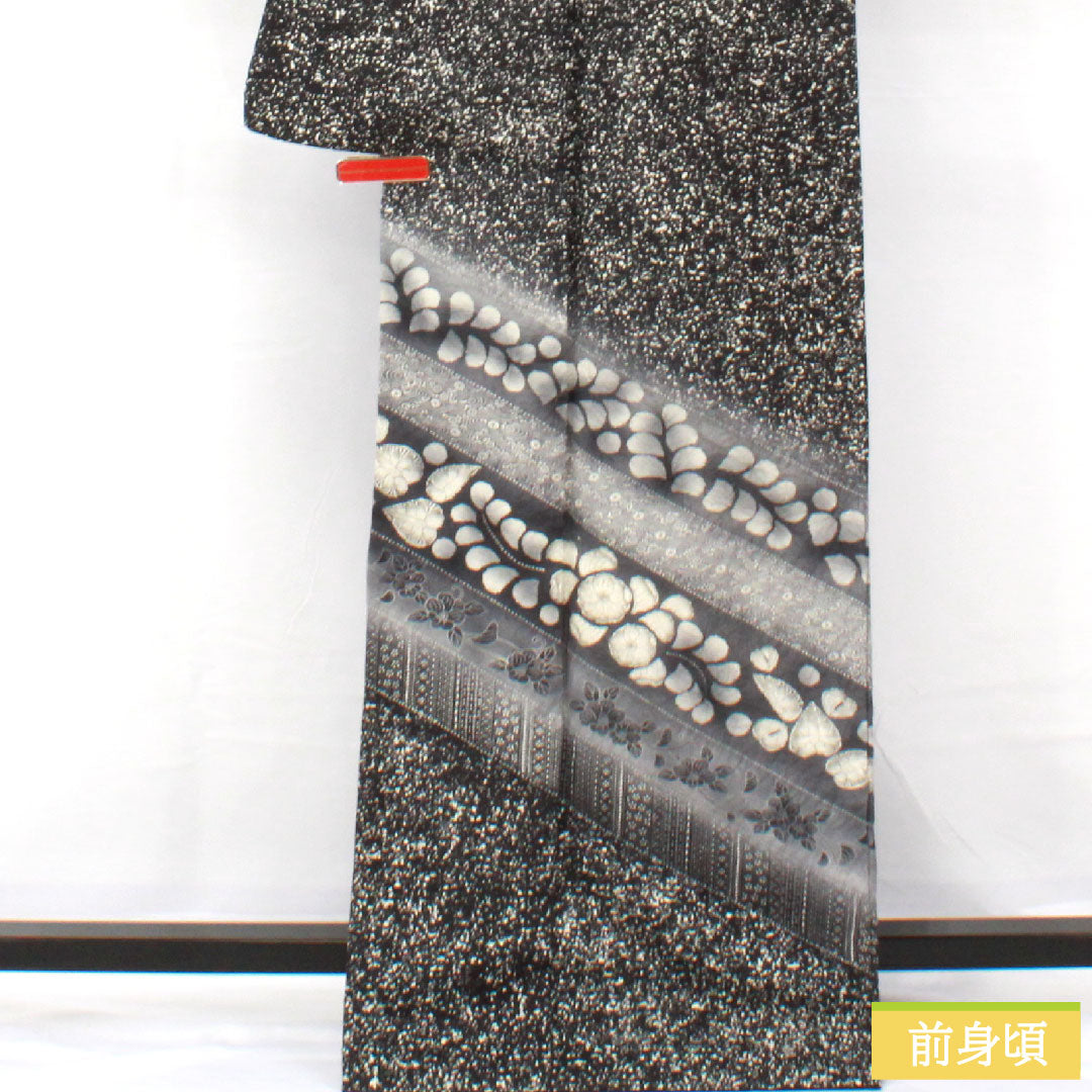 訪問着 着物 中古 正絹 袷 フォーマル たたき染め 風景 木々の図 黒色 身丈156cm 裄62cm M きもの北條 A1265-9 リサイクル着物】訪問着 正絹 袷 身丈166.5cm 裄丈64cm タタキ染 辻ヶ