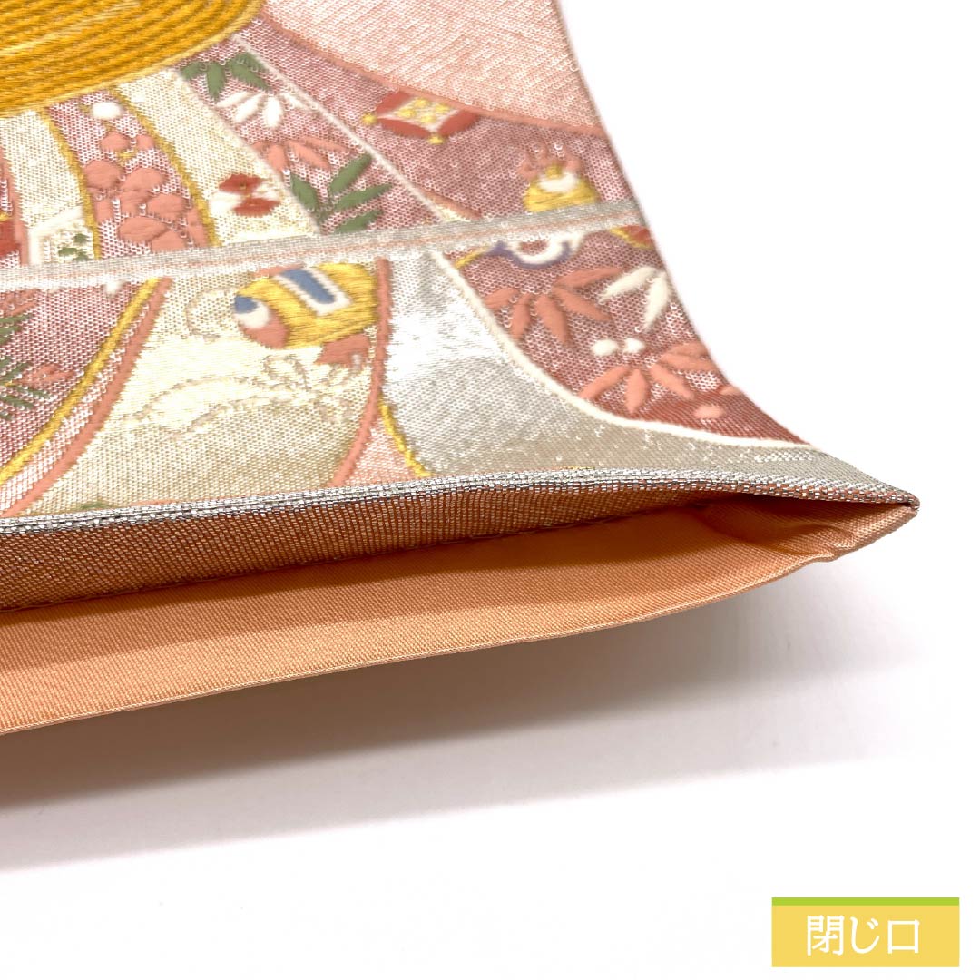 Fukuro Obi, pure silk, Shinonome color, Saga Nishiki, bundled noshi, treasure design, flower arabesque, obi length 472cm, S rank, six-way, formal, pink, 1123013482413